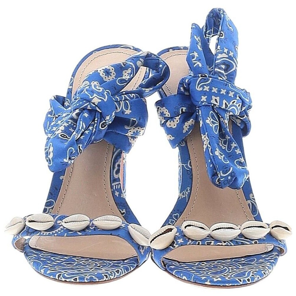 Designer Schutz Blue Ankle Strap Fabric Seashell's Detail High Heel Sandal's